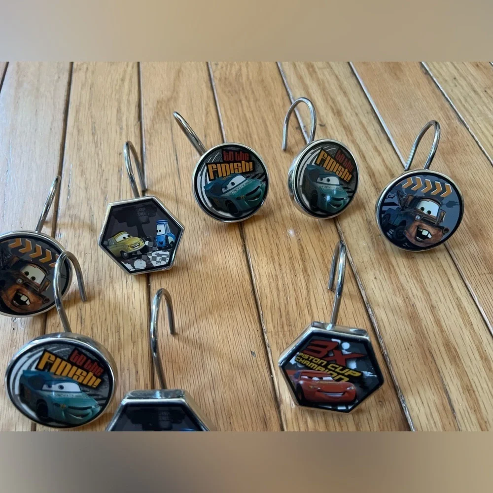 Disney Pixar Cars Shower Hooks Set Of 12 Heavy Metal